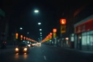 雨夜码头尽头亮起的灯塔光柱与湿滑的石阶