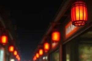 暗房红灯下悬挂的胶卷与显影盘